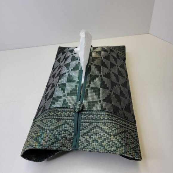 Unique Home decor Handwoven Gold Threaded Dark Green Songket Tissue Box Cover - Picture 3 of 11